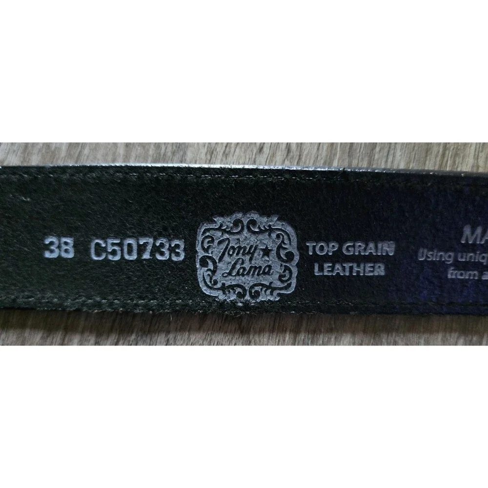 Tony Lama Mens 38 Black Top Grain Leather Floral Belt Silver Turquoise Buckle
